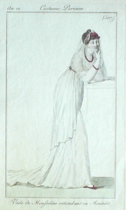 Gravure Mode Costume Parisien 1803 an 11 # 507 (eau forte old Fashion plate