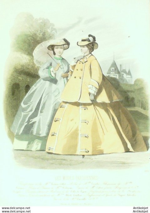 Gravure Les Modes Parisiennes 1862 #1005 Tunique robe Maison Leclère-Collot