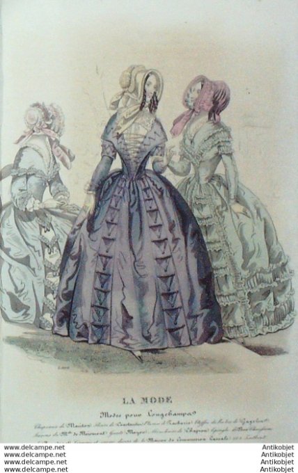 Gravure La mode 1843 #  7 (aquarelle old Fashion plate)