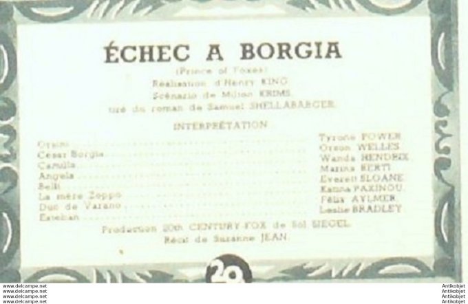 Echec à Borgia Tyrone Power Wanda Hendrix Leslie Bradley Orson Welles