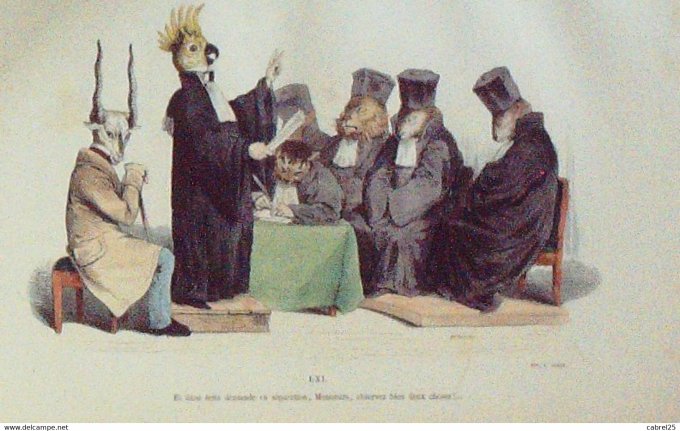 Grandville "Les Métamorphoses du jour" LXI Perroquet Lion Bélier 1847