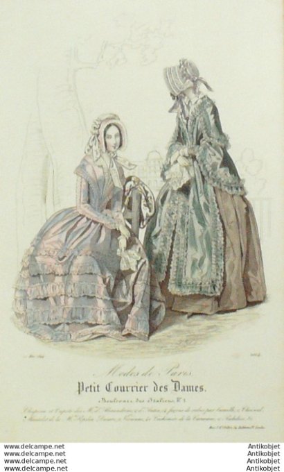 Gravure Mode Courrier des Dames 1844 # 2014 (eau forte old Fashion plate)