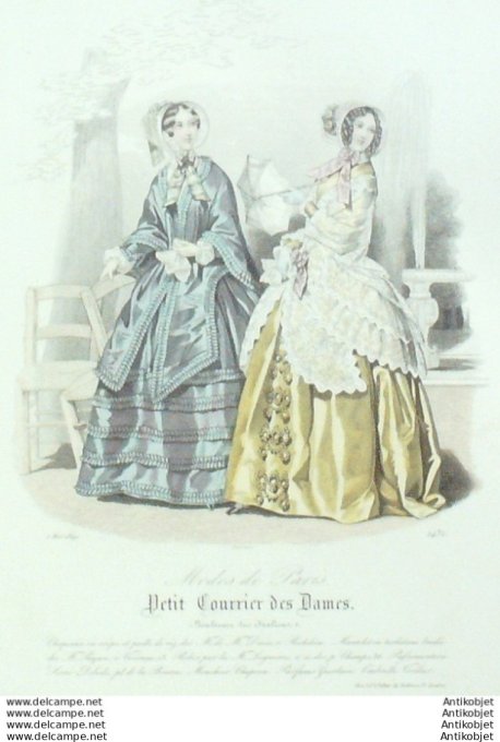 Gravure Mode Courrier des Dames 1849 # 2432 (eau forte old Fashion plate)