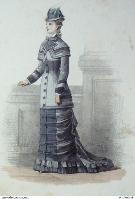 Gravure Mode Elegance Parisienne 1877 # 750 (Old Fashion plate)