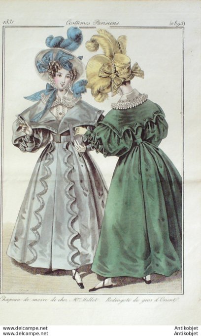 Gravure de mode Costume Parisien 1831 n°2893 Redingote de gros d'Orient