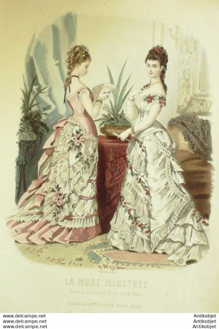 Gravure de mode La Mode illustrée 1875 n°51 (Maison Fladry)