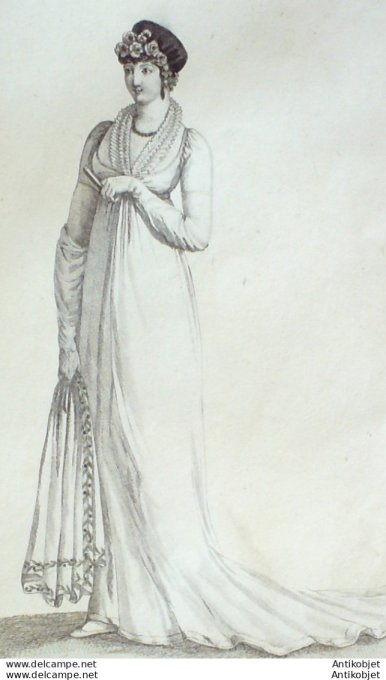 Gravure de mode Costume Parisien 1804 n° 525 (An 12) Chapeau de velours