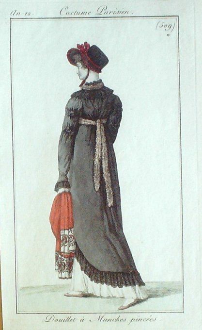 Gravure Mode Costume Parisien 1803 an 11 # 509 (eau forte old Fashion plate