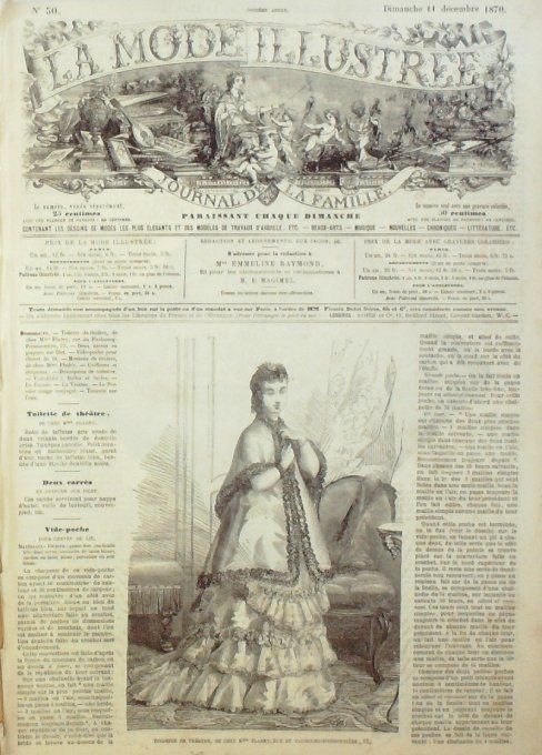 Journal Mode illustrée 1870 # 50 Toilette de théâtre