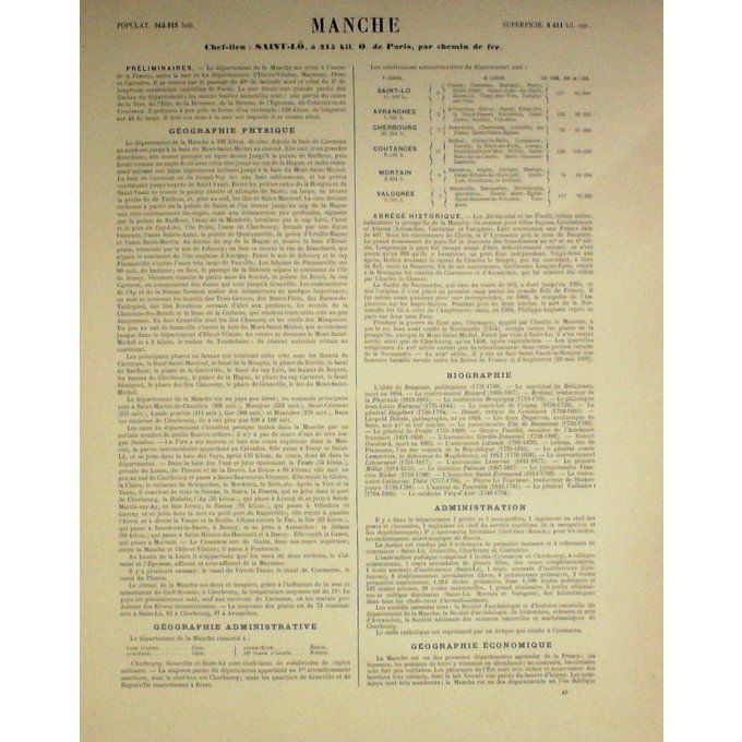Carte MANCHE (50) SAINT LO Graveur LECOQ WALTNER BARBIER 1868