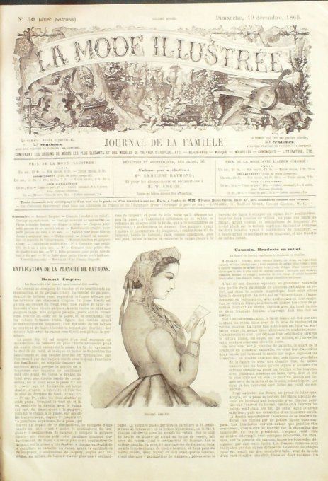 Journal Mode illustrée 1865 # 50 Bonnet Empire