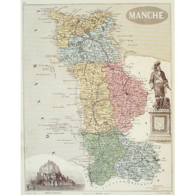 Carte Manche (50) Saint Lo Graveur Lecoq Waltner Barbier 1868