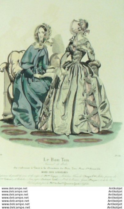 Gravure Mode Le Bon Ton 1841 # 581 (aquarelle old fashion plate)