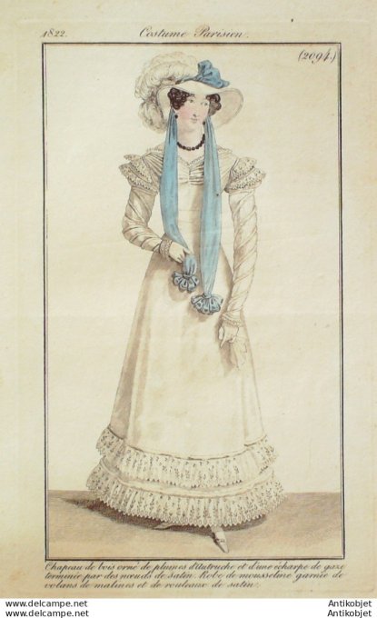 Costume Parisien 1822 # 2094 Robe mousseline volants matines