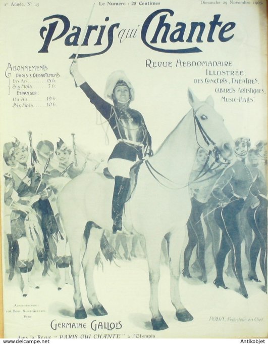 Paris qui chante 1903 #45 Gallois Regnard Dambrine Paule Morly Polin Galipaux