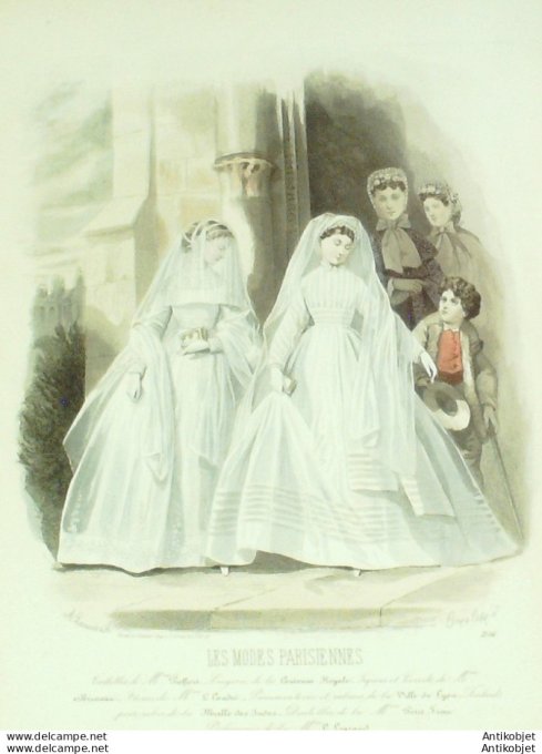 Gravure Les Modes Parisiennes 1864 #1156 Robes de communiantes Maison Ghys
