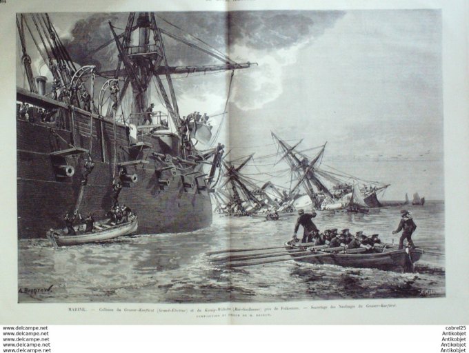 Le Monde illustré 1878 n°1107 Allemagne Berlin Angleterre Folkestone Collision Grosser Kurfurst Er K