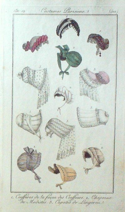 Gravure Mode Costume Parisien 1803 an 11 # 510 (eau forte old Fashion plate