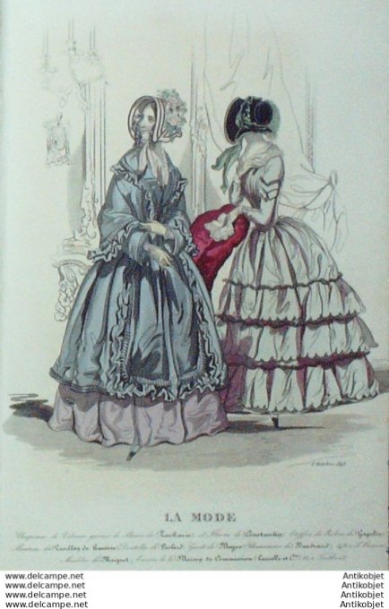 Gravure La mode 1843 # 22 (aquarelle old Fashion plate)