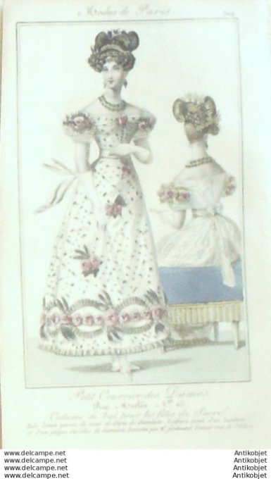 Gravure Mode Courrier des Dames 1825 #  304 (eau forte old Fashion plate)