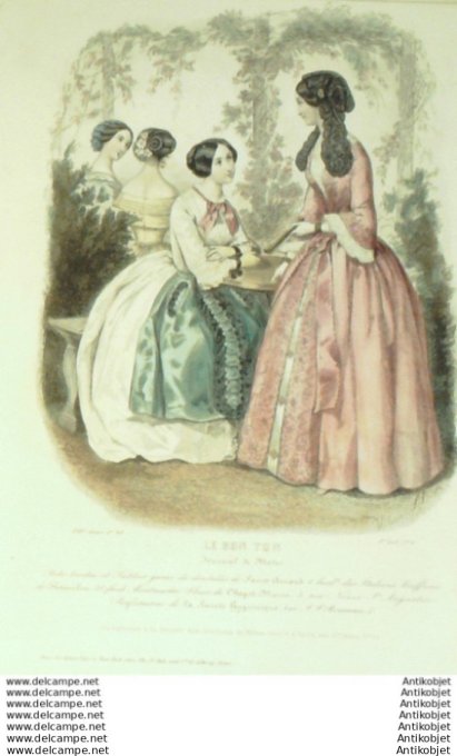 Gravure Mode Le Bon Ton 1850 17 #  2 (aquarelle old fashion plate)