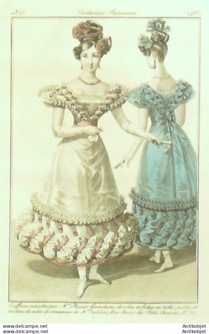 Costume Parisien 1827 # 2468 Robes et fichus de tulle
