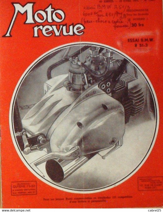 Moto Revue 1952 n° 1081 Bmw R51 3 Velox 250 Triumph 350 mecano pistons