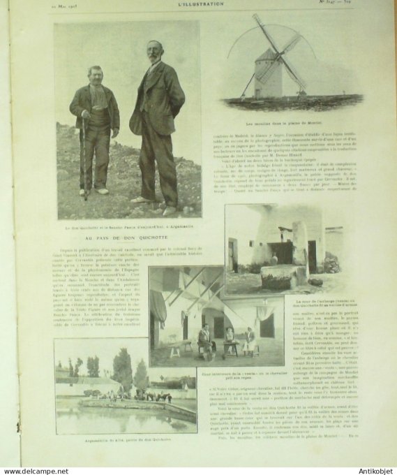 L'illustration 1905 n°3247 Espagne Argamasilla Don Quichotte course canots auto Alger-Toulon Compièg
