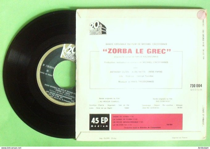 Zorba le grec Film 45T EP Danse du Sirtaki 1965