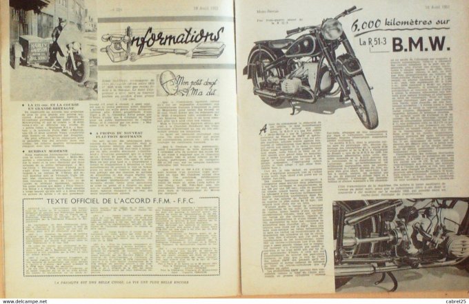 Moto Revue 1952 n° 1081 Bmw R51 3 Velox 250 Triumph 350 mecano pistons