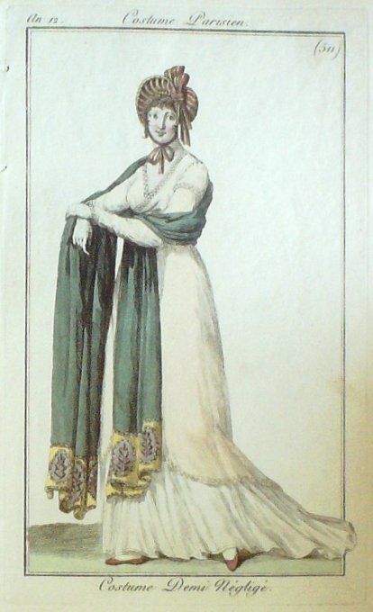 Gravure Mode Costume Parisien 1803 an 11 # 511 (eau forte old Fashion plate
