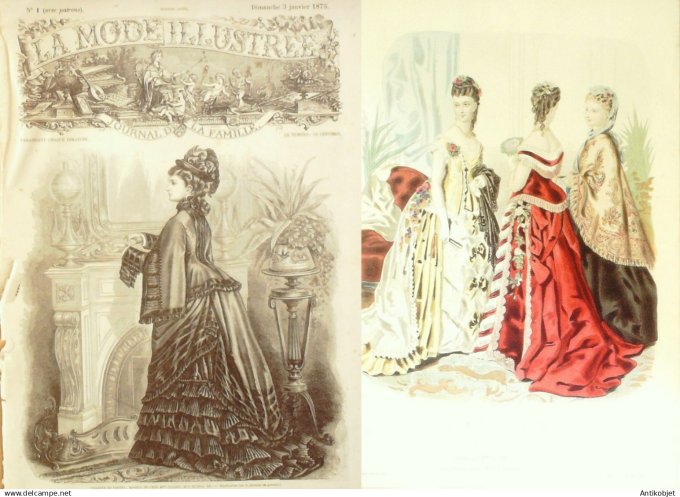 La Mode illustrée journal + gravure associée 1875 #  1