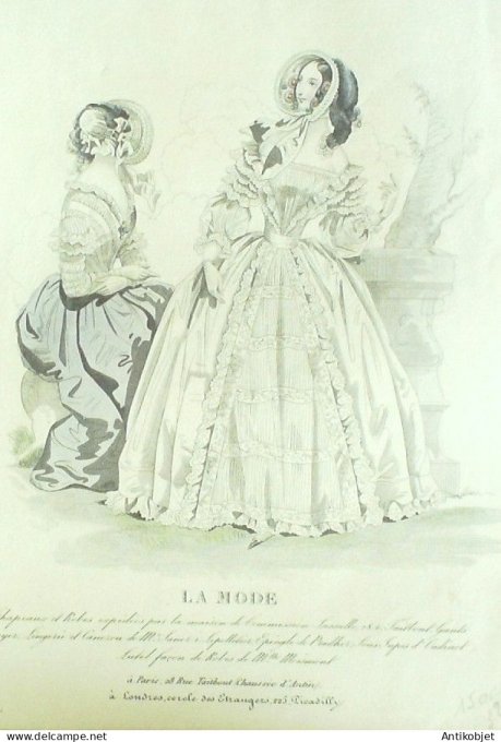 Gravure La mode 1840 # 32 (aquarelle old Fashion plate)