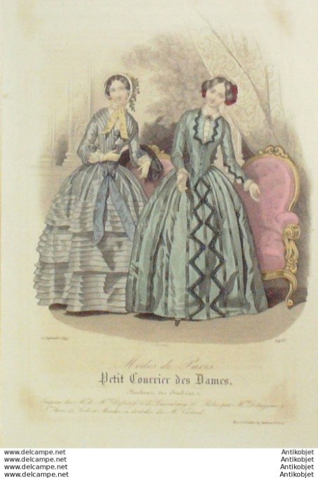 Gravure Mode Courrier des Dames 1849 # 2461 (eau forte old Fashion plate)