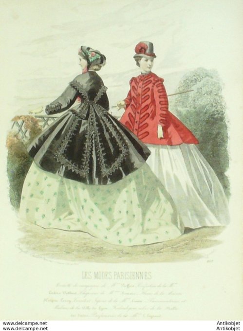 Gravure Les Modes Parisiennes 1864 #1157 Robes de campagne Maison Pieffort