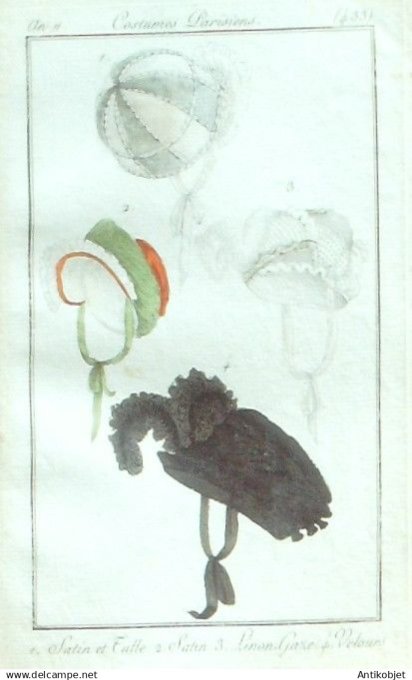 Costume Parisien 1802 an 10 # 433 (eau forte) Satin et Tulle  Linon