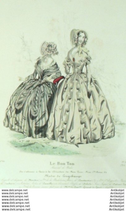 Gravure Mode Le Bon Ton 1841 # 584 (aquarelle old fashion plate)