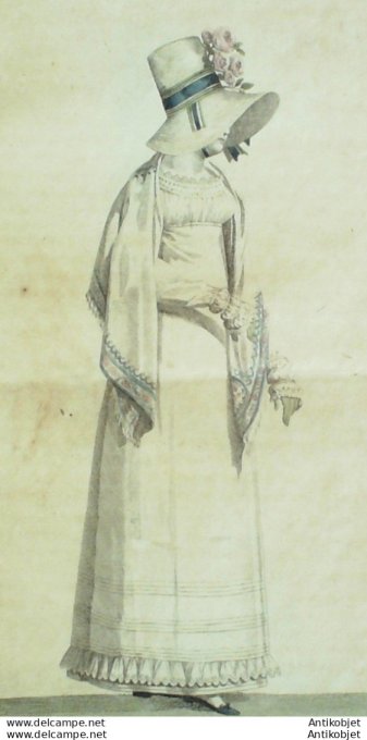 Gravure de mode Costume Parisien 1815 n°1485 Robe à la vierge