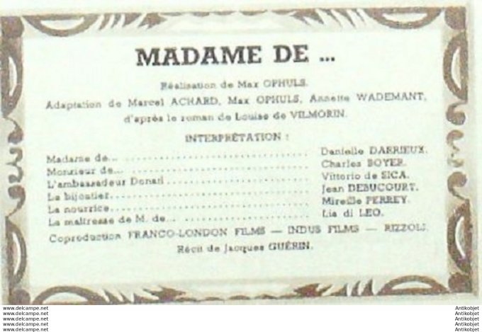 Mon Film 386 54-01-13 Madame de Danielle Darrieux Vittorio de Sica