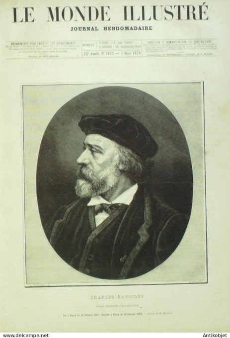 Le Monde illustré 1878 n°1092 Charles Daubigny Peintre Italie Rome Pie IX Funérailles Sfumata Espagn