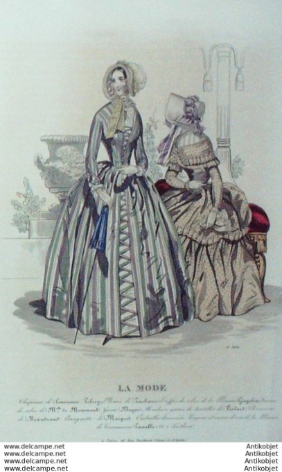 Gravure La mode 1843 # 12 (aquarelle old Fashion plate)