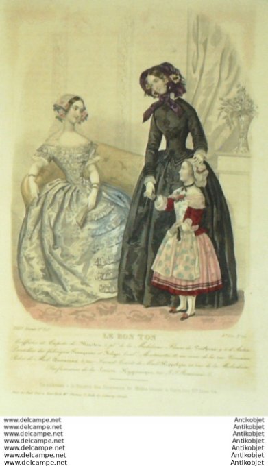 Gravure Mode Le Bon Ton 1850 17 # 10 (aquarelle old fashion plate)