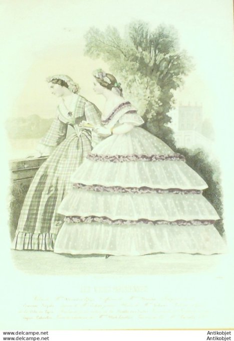 Gravure Les Modes Parisiennes 1862 #1006 Robes en Tulle Maison Ghys