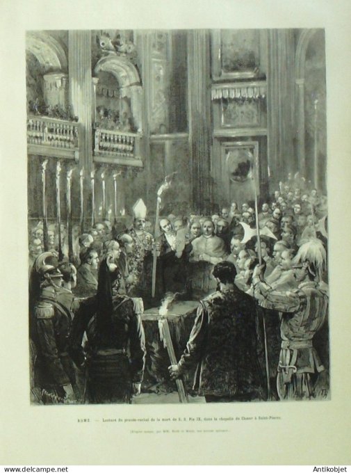 Le Monde illustré 1878 n°1092 Charles Daubigny Peintre Italie Rome Pie IX Funérailles Sfumata Espagn