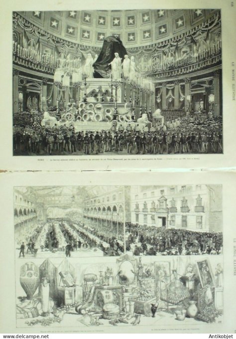 Le Monde illustré 1878 n°1092 Charles Daubigny Peintre Italie Rome Pie IX Funérailles Sfumata Espagn