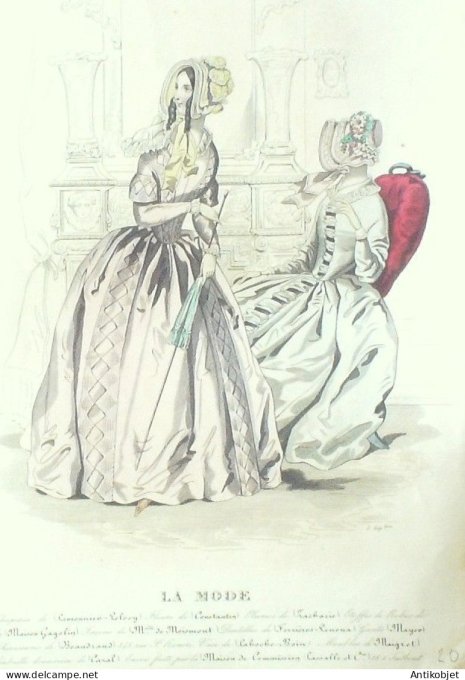 Gravure La mode 1843 # 20 (aquarelle old Fashion plate)