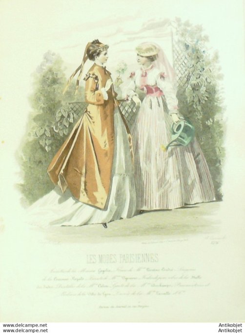 Gravure Les Modes Parisiennes 1865 #1276 Robes en voile Maison Cagelin