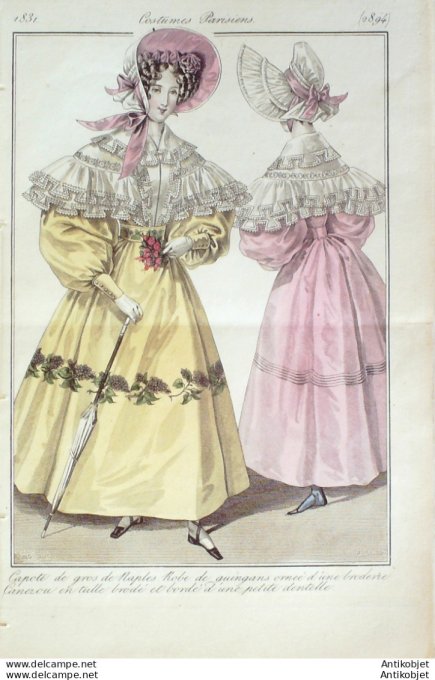 Gravure de mode Costume Parisien 1831 n°2894 Robe de Guingans canezou