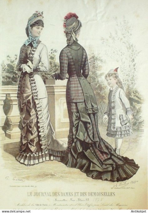 Gravure Mode J.Dames & Demoiselles 1872 # 1510 (Old Fashion plate)