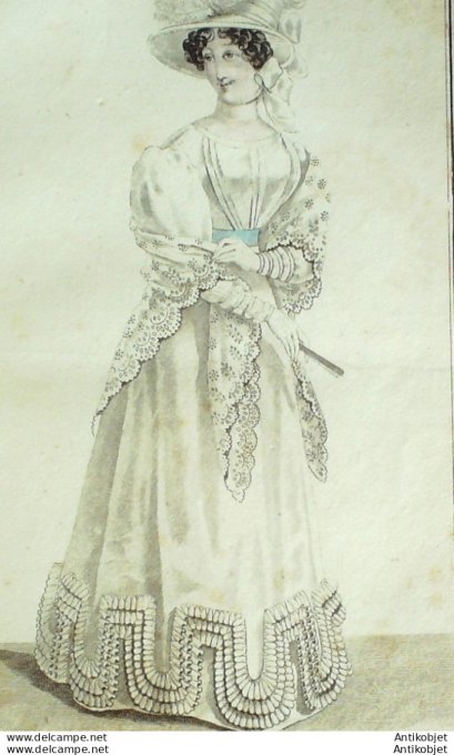 Costume Parisien 1824 # 2263 Robe de Jaconnat fichu de dentelle
